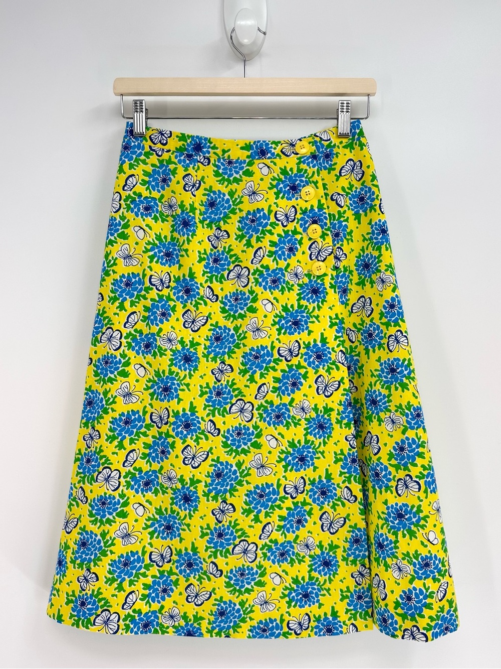 Vintage 'The Lilly' Yellow & Blue Butterfly Skirt